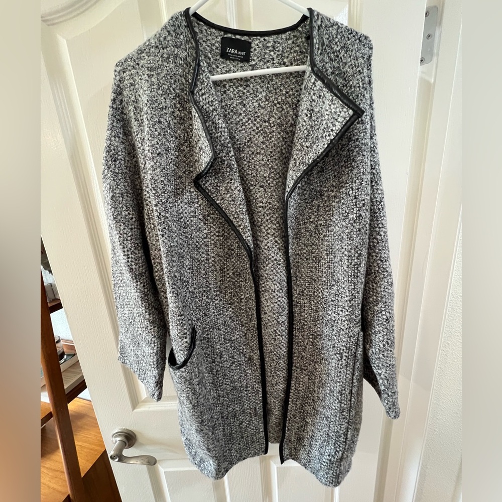 Zara Textured Knit Cardigan w/ accent trim